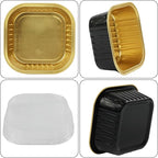 Foil Baking Cups, 30pcs 10oz Mini Cake Pans With Lids Cake Cups Aluminum Pans Disposable Ramekins With Lids Mini Cake Pans, Black Gold, HG01AP300BKX30
