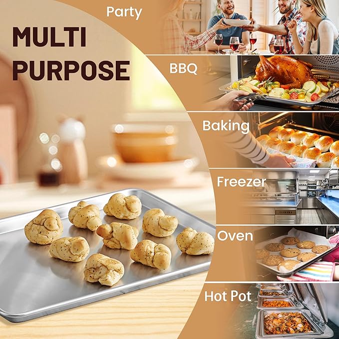 6 Pack Half Size Baking Sheet Pan Aluminum Commercial Pan for Oven Freezer Bakery Hotel Restaurant 13" × 18"