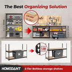 HOMEDANT 5 Tier Laminated Boltless Heavy Duty Garage Storage Adjustable Wide Size Metal Shelving Unit Utility Rack Shelves Organization Multipurpose Shelf Shed Warehouse 47.7"W x 18.2"D x 71.3"H 1Pack