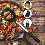 TeamFar Kitchen Utensils Set of 8, Silicone Utensils Kitchen Tools Set with Stainless Steel Handle, for Frying Serving Flipping Draining, Non-toxic & Heatproof, Nonstick & Dishwasher Safe - Black