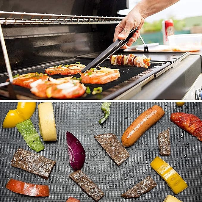 Black Grill Mats Set of 6 - Non-Stick Heavy Duty Teflon Grill Sheets for Charcoal, Gas & Electric Smokers