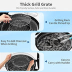 22.5-Inch Portable Charcoal Grill, Heavy Duty Kettle BBQ Smoker with Built-in Thermometer & Removable Water-Rinsable Ash Catcher for Outdoor Camping, Patio, Backyard, and Tailgating