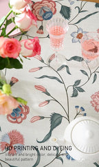 ISAENNE Designer Chinoiserie Linen Floral Extra Long Tablecloth Rectangle,White Wrinkle Resistant Table Cloth,Elegant Decor Tablecloths for Dining Thanksgiving Kitchen Party,63"*110"-Daffy