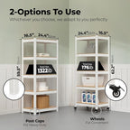 HOMEDANT House White 5-Tier Metal Rolling Cart Shelf Rack Casters Heavy Duty Wheel Shelving Unit Adjustable Utility Storage Shelves Organizer Shelf Kitchen Garage 24.4" W x 16.5" D x 62.2" H 4Pack