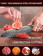 Santoku Knife - 7 inch - Xuan Series - VG10 Damascus Steel Kitchen Knife - Resin Handle (Fantasy Orange)