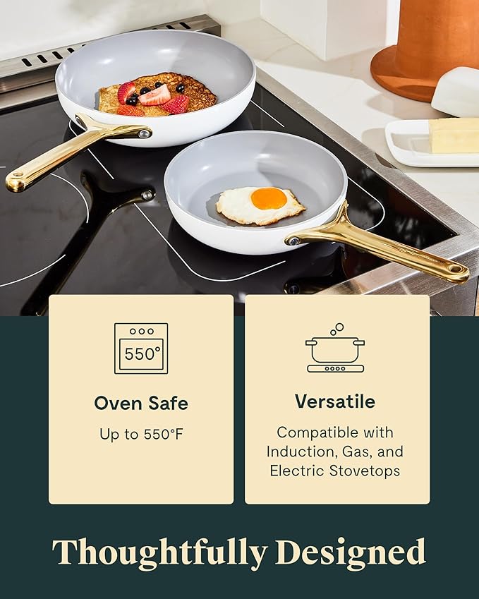 Caraway Nonstick Ceramic Mini Fry Pan With Glass Lid (1.05 qt, 8") - Non Toxic, PTFE & PFOA Free - Oven Safe & Compatible with All Stovetops (Gas, Electric & Induction) - Black