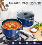MICHELANGELO Sauce Pan Sets, Ceramic Saucepans with Lids, 1Qt & 2Qt & 3Qt Sauce Pans with Lid, Nonstick Saucepan Set, Small Pot with Stainless Steel Handle, Oven Safe, Blue