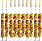 Antallcky 12 Pack Kebab Skewers 22 Inch BBQ Barbecue Skewers Stainless Steel Sticks Heavy Duty Large Wide Reusable with Nonslip Wooden Handle Ideal for Shish Kabob Chicken Shrimp and Vegetables