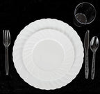 Party Bargains Clear Plastic Cutlery 720 pcs: 360 Forks, 240 Spoons, 120 Knives. Argyle Design, Heavy Duty & Solid Disposable Silverware Utensils Combo Pack Set for Weddings, Buffets, Luncheons