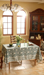 ISAENNE Designer Grayish Green Linen Long Rectangle Tablecloth,Floral Stain Resistant Table Cloth,Fall Vintage Decor Tablecloths for Dining Thanksgiving Kitchen Party,63"*94"-Andrew A