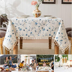 Rectangle Tablecloth Pastoral Style, Waterproof & Stain Resistant Table Cloth Wrinkle Free Table Cover for Dining/Kitchen/Patio, Washable Indoor & Outdoor Use, 55"X120" Blue