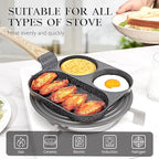 GiPP Non Stick Egg Pan - 3 Section Breakfast Frying Pan, 3-In-1 Divided Grill Pan with Heat-Resistant Handle, 7.9" Omelette Pan Compatible with All Stovetops, PFOA Free, Grey