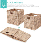 Best Choice Products 13x13in Pack of 5 Cube Storage Baskets, Water Hyacinth Multipurpose Collapsible Organizers, Handwoven Laundry Totes for Laundry, Living Room, Kids Room & Nursery - White