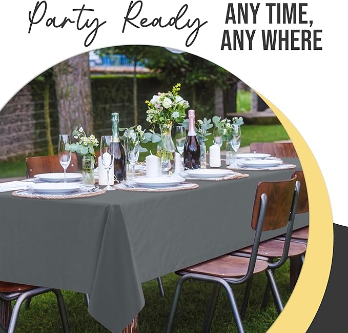 Exquisite 66% Thicker Premium Plastic Table Cloth Rectangle Table Cover 0.5 Mil 12 Pack Silver Table Cloth 54 Inch x 108 Inch Disposable Tablecloth Won't Tear Easily Like Cheap Thin Brands
