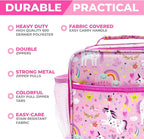 kinsho Bento Lunch Box with Insulated Bag and Water Bottle Set for Kids Toddlers, 4 Portion Sections, Removable Tray, Pre-School Girl Toddler Daycare Lunches, Snack Container, Pink Unicorn
