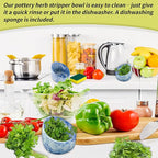 Pottery Herb Stripper,Herb Stripper，Herb Stripper Bowl Ceramic,Kitchen Herb Stripping Tool Efficient Leaf Removal Tool for Kale,Chard,Cilantro，Thyme, Basil, Parsley, Rosemary