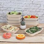 17 oz Disposable salad bowls with lids, Sugarcane Fiber Paper Bowls take away Bagasse food containers meal prep deli container 50 Pack
