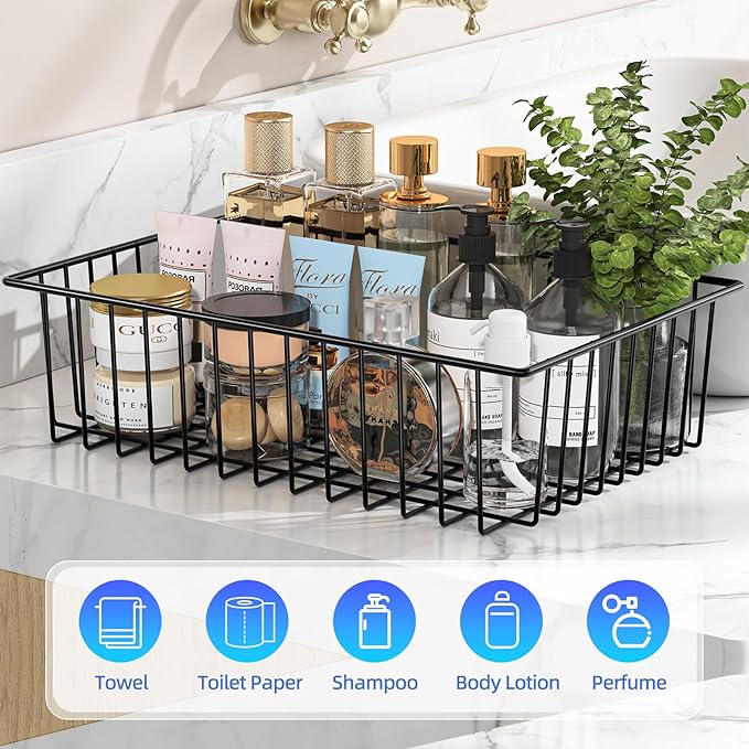 Simple Trending 12 Pack Extra Large Wire Storage Baskets, Pantry Organization for Cabinets, Metal Basket Kitchen, Garage