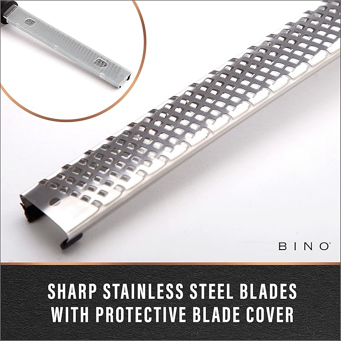 BINO Stainless Steel Rasp-Style Grater | Parmesan Grater | Zester Tool | Kitchen Handheld Graters | Culinary Tools | Lemon & Orange Zester | Spice Grater | Cooking & Baking Utensils & Accessories