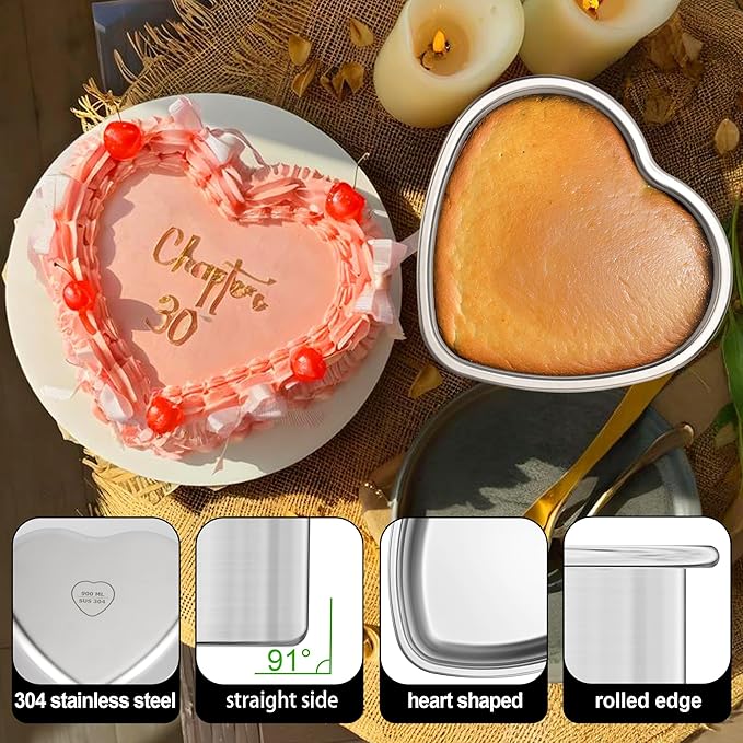 Heart Shaped Cake Pans Set of 2, Nonstick Heart Cake Pan 6 Inch for Layer cakes, Durable Stainless Steel Baking Pans Cake Tins for Valentine's Day/Thanksgiving/Wedding/Anniversary, Dishwasher Safe
