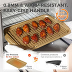 HONGBAKE 9-Piece Baking Pans Set with Wave Texture, 0.8mm Thick Bakeware Sets Non Stick, Includes Stackable Cookie Sheets for Oven Cooking, Cake Pan, Muffin Pan, Loaf Pan, Roasting Pan, Rack, Gold