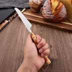 Dinner Knife Set with Bamboo Handle, 8-Piece Stainless Steel Shiny Silver Dinner Knives, Creative Design Table Knives for Home Restaurant, 8.74 inch, Handcrafted