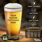 Custom Casale Pint Glass 16 oz. Set of 50, Personalized Bulk Pack - Beer Glasses, Heavy Duty Drinkware - Black