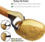 Trez Treamer 2 pack Vegetable Peelers for Kitchen, Super Sharp Wooden Potato Peeler Set Apple Cucumber Carrot Fruit Potatoes Veggie Peeler Bulk with Stainless Steel Blade，Dishwasher Safe