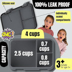 BEARFOOT Kids Lunch Box with Compartments – Compact & Lightweight | Leak-Proof, BPA-Free, Dishwasher & Microwave Safe | Hand-Drawn Design for Preschool, School, Travel (Black, 4 Cups)