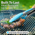 Zulay Stainless Steel Kitchen Tongs with Silicone Tips - Set of 2 (9” & 12”) Locking Cooking Tongs with Non-Slip Grip - Heat Resistant, BBQ Food Tongs for Non-Stick Cooking Pans (Silver/Light Blue)