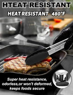 Anaeat 3 Pack 7" Mini Non-Stick Silicone Locking Tongs - Stainless Steel Kitchen Food Tong with Non-Slip Silicone Tips and Grip for Cooking, Baking and BBQ - Heat Resistant up to 480°F (Black)