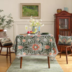 ISAENNE Designer Bohemian Linen Green Table Cloth for Rectangle Table,Floral Indoor Tablecloth,Stain Resistant Decor Tablecloths for Dining Thanksgiving Kitchen Party Christmas,55"*79"-Naples