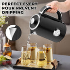 SUSTEAS Electric Kettle Temperature Control - 57oz Hot Water Boiler with Thermometer, 1500W Fast Heating Stainless Steel Tea Kettles, Cordless LED Indicator, Auto Shut-Off & Boil Dry Protection,Black