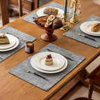 KXN Placemats Set of 8, Dual-Layer Thickened Faux Linen Table Mats, Heat Resistant & Wrinkle-Free, Machine Washable Cloth Place Mats for Kitchen Dining Indoor Outdoor (Light Grey)