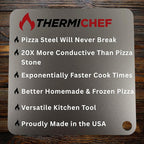 ThermiChef 16" by 16" Pizza Steel (3/16" Standard Thickness) - Multipurpose Cooking Steel for Ovens & Grills - Made in the USA