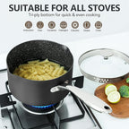 MICHELANGELO Hard Anodized Saucepan Set with Lids, Nonstick Saucepan with Pour Spouts & Strainer Lid for Easy Pour, Granite Derived Coating Sauce Pot Set - 1.5QT & 2QT &3QT Induction Sauce Pans