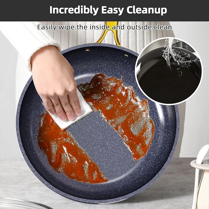 Nuwave Lux LE 13-Pc Cookware Set with Elegant Gold Handle, Diamond Infused Ceramic Non-Stick, PFAS Free, Premium Metal Lids, Ergonomic Stay-Cool Handles, Induction Ready & Compatible w/All Cooktops