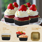 Foil Baking Cups, 30pcs 10oz Mini Cake Pans With Lids Cake Cups Aluminum Pans Disposable Ramekins With Lids Mini Cake Pans, Black Gold, HG01AP300BKX30