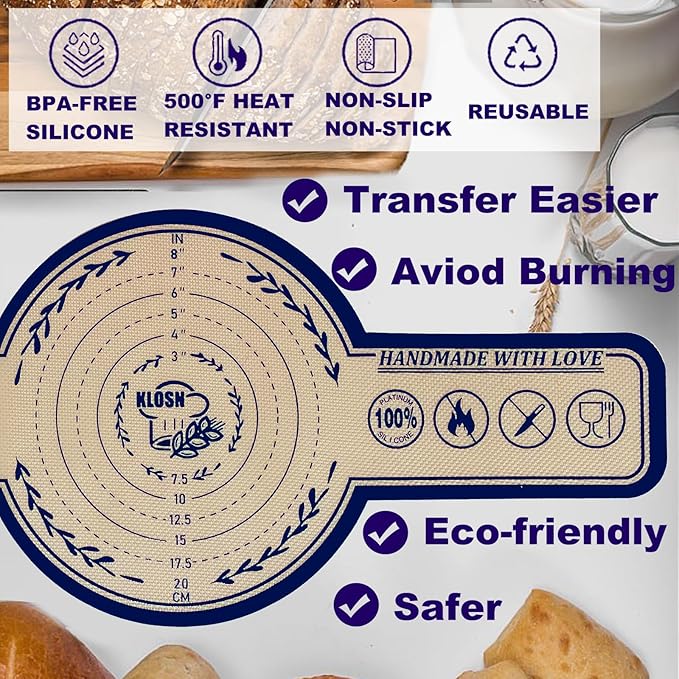 Large Silicone Bread Sling for Dutch Oven, 2 Pack (10" Round) – Non-Stick & 500°F Heat Resistant Sourdough Mat, Easy to Clean, Reusable Food-Grade Sourdough Sling – Fits 7 qt and up Dutch Ovens