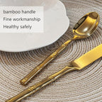 Gold 20-Piece Silverware Set, Bamboo Pattern Stainless Steel Flatware Set, Cutlery Set Mirror Polished, Dishwasher Safe, Service for 4