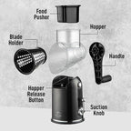 Zulay Kitchen Rotary Cheese Grater 5 Blade Cheese Shredder - Manual Hand Crank Cheese Grater With Reinforced Suction & 5 Interchangeable Drums - Easy to Use, Vegetable Chopper Round Mandoline Slicer