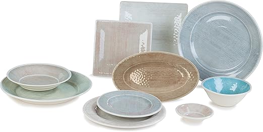 Carlisle FoodService Products Grove Reusable Plastic Plate Dinner Plate with Wide Rim for Home and Restaurant, Melamine, 11 Inches, Aqua, (Pack of 12)