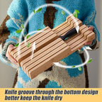 Bamboo Knife Block and In-Drawer Storage, Display Stand and Organizer, In-Drawer Knife Drawer Organizer Holds Up To 7 Knives and 1 Sharpener(Not Included)