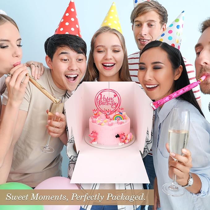 Cakebon Cake Boxes with Boards - 8 Inch Round Cake Drum Gold - Box With Window for Birthdays, Weddings and Parties (1pc Each, 2pcs Total)