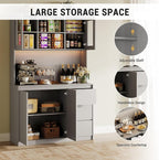 Garvee Kitchen Pantry Cabinet,71 in Tall Storage Cabinet with Doors&Shelves Adjustable, Kitchen Storage Hutch with Microwave Shelf, Led Lights&Charging Station,Corner Pantry Cabinet