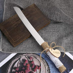 TANG SONG Rustic Style Stainless Steel Wedding Cake Knife and Serving Set Resin Plastic Handle with Twine Heart Love Wood Tag and Burlap Lace Design
