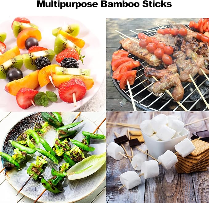 200 PCS Bamboo Skewers, 6 Inch Food Sticks for Appetizers, Fruit, Grilling Kebabs, Cocktail Picks for Drinks, Toothpicks Natural, Kitchen Gadget