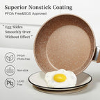 Healthy Nonstick Granite Cookware Set - 3 Pcs, Induction Skillets With Lids, PFOA Free, No Toxic Egg Omelette Frying Pan