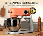 All-Metal Stand Mixer 5.3-Quart - Professional Kitchen Electric Food Mixer with Stainless Steel Mixing Bowl & Attachments for Baking, Dough & Cake, 8-Speed Control & Timer (Orange)