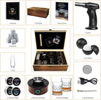 Electric Whiskey Smoker Kit, Luxurious Wooden Box, Heartfelt Father's Day Gifts, with 4 Wood Chips, Torch, Ice Molds, Recipe, Stones, Old Fashioned Bourbon Cocktails Smoker, Gifts for Men (No Butane)